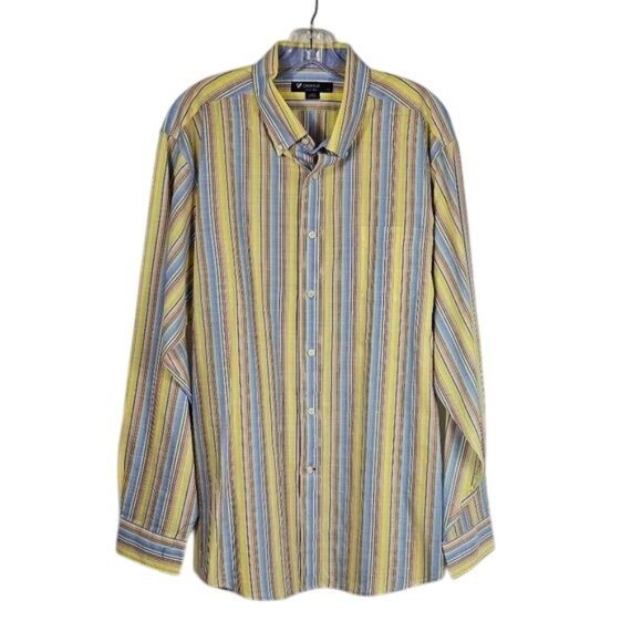 Cremieux Collection Yellow Striped Button Down Shirt Sz XL Flip Cuff Pastel - Picture 1 of 9